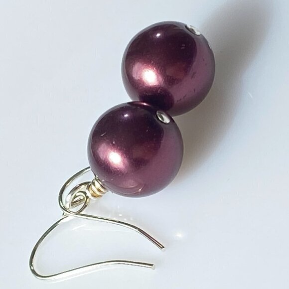 ❤️ Burgundy Austrian Crystal Pearl Earrings - Picture 8 of 9
